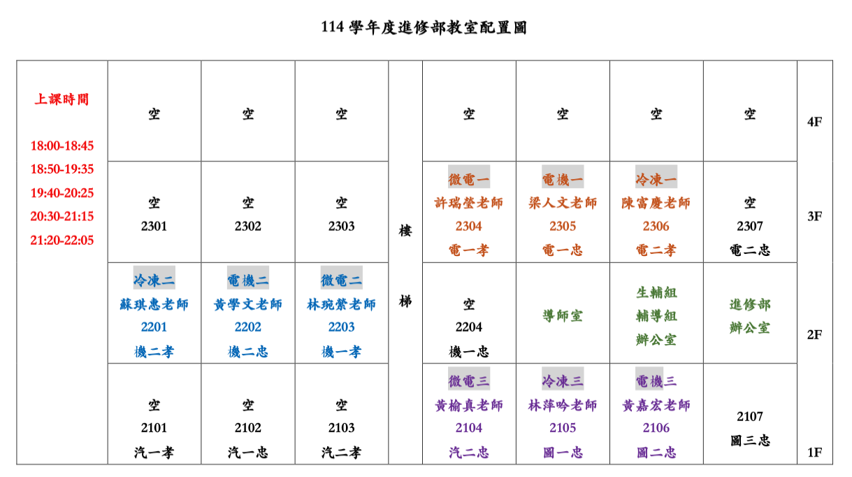 114班級教室位置圖